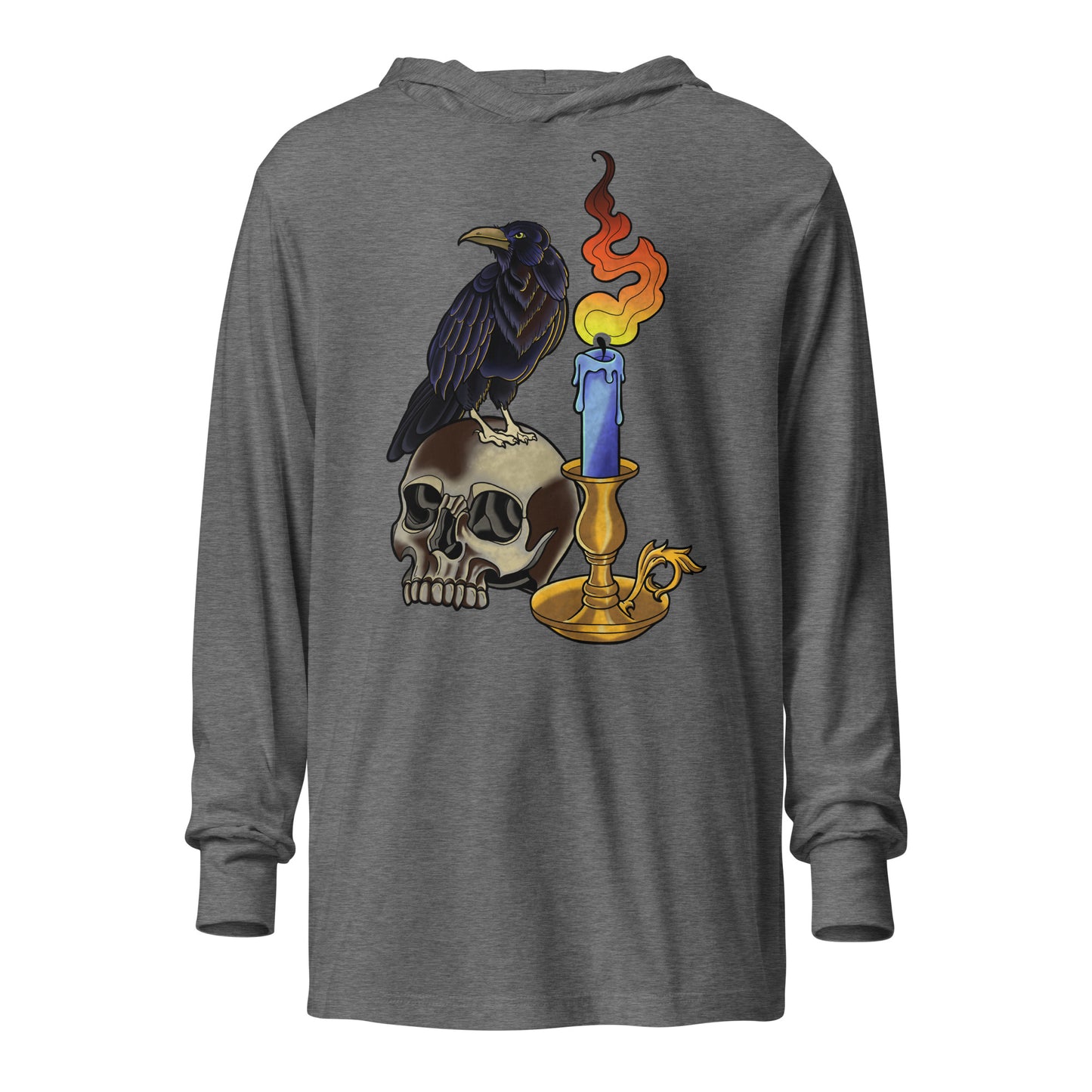 Skull and Raven Hooded Long-Sleeve Tee